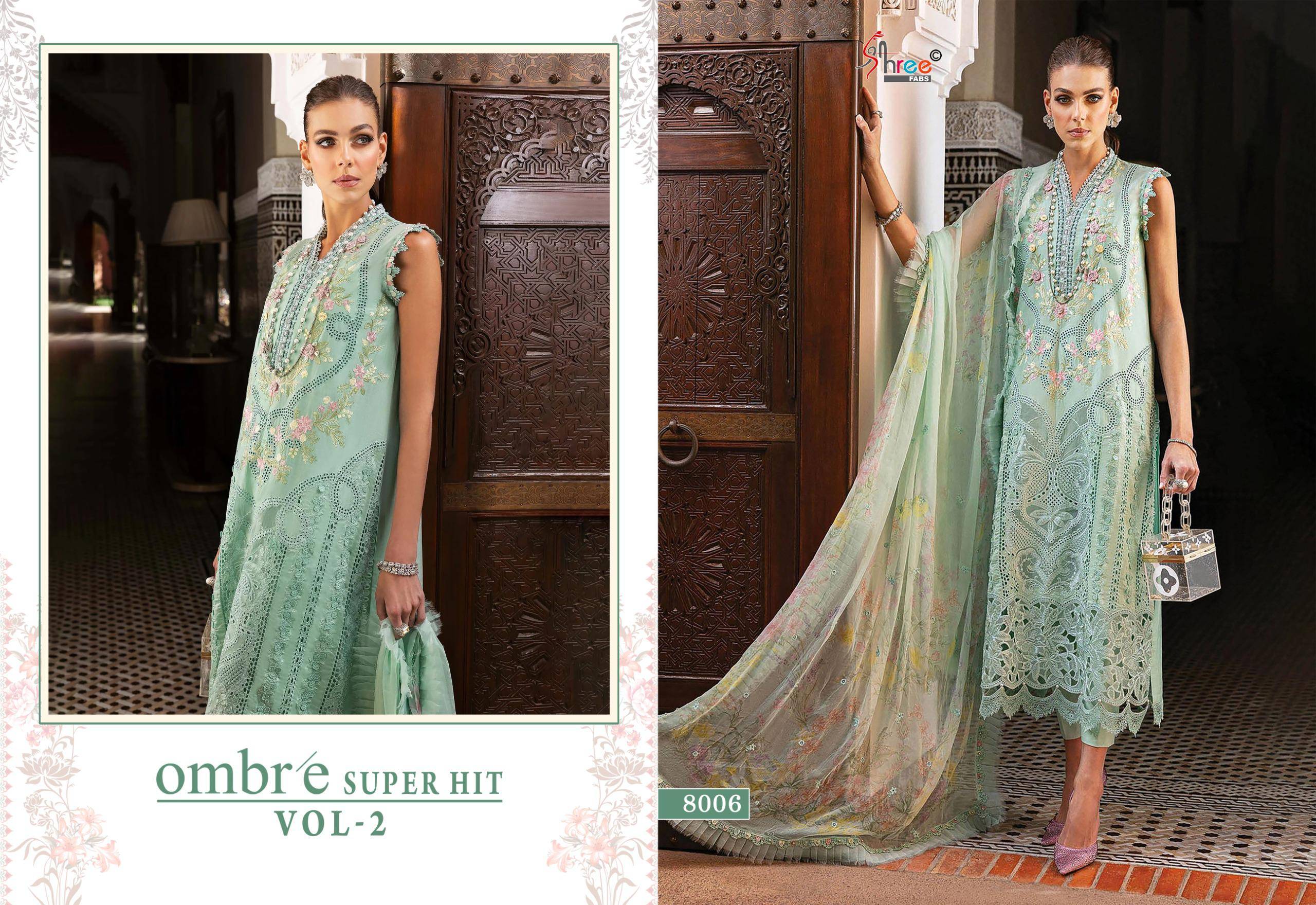  OMBRE SUPER HIT VOL-2 BY Shree Fabs 8001 TO 8006 SERIES Pakistani Stylish Embroidered Pure cotton Dresses At Wholesale Price